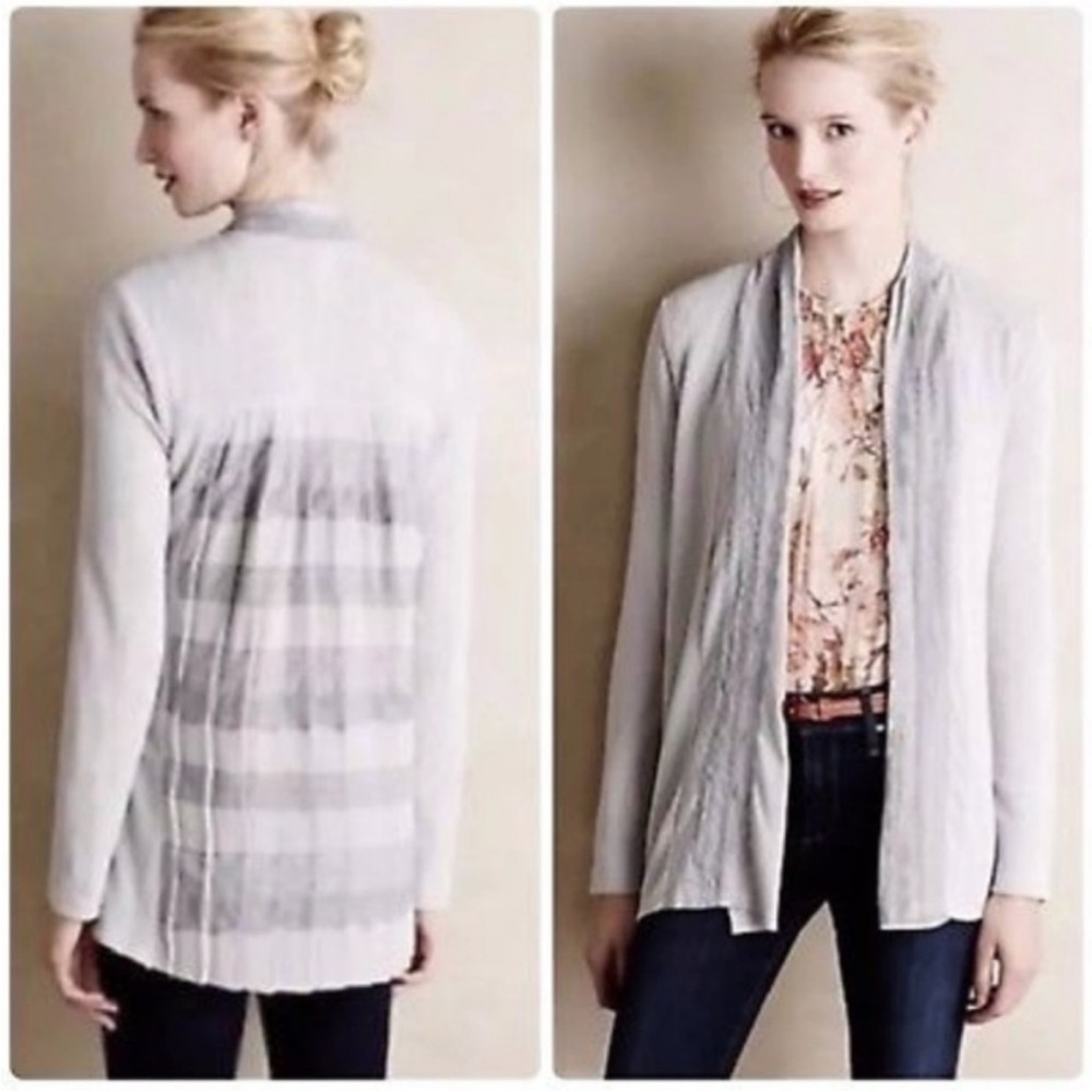 Anthropologie One September Women's Light‎ Gray Lace Sweater Open Cardigan